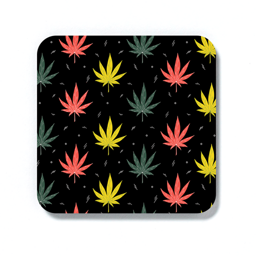 Weed Illustration Coaster | Cannabis Leaf Illustration, Hand Illustrated Fine Art Marijuana Leaves, Dope Drinks Mat, Ganja, Hash, 420
