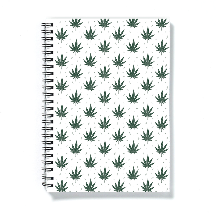 Weed Illustration White A5 Notebook | Cannabis Leaf Illustration, Hand Illustrated Fine Art Marijuana Leaves, Dope Journal, Ganja, Hash, 420