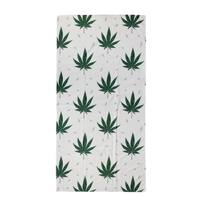 Weed Illustration White Beach Towel | Cannabis Leaf Illustration, Hand Illustrated Fine Art Marijuana Leaves, Dope Towel, Ganja, Hash, 420