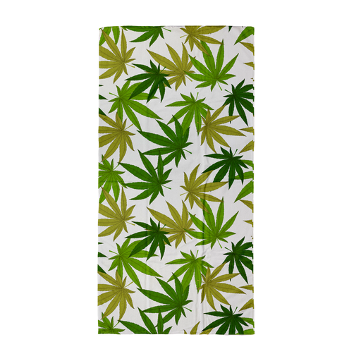 Weed Print Green Beach Towel | Cannabis Leaf Illustration In Greens, Hand Illustrated Fine Art Marijuana Leaves, Colourful Towel