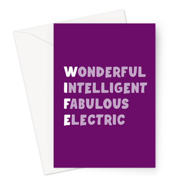 Wife Acronym Greeting Card | Funny, Nice Anniversary Card For Wife, Wonderful, Intelligent, Fabulous, Electric, Purple, White, Love, Valentine's