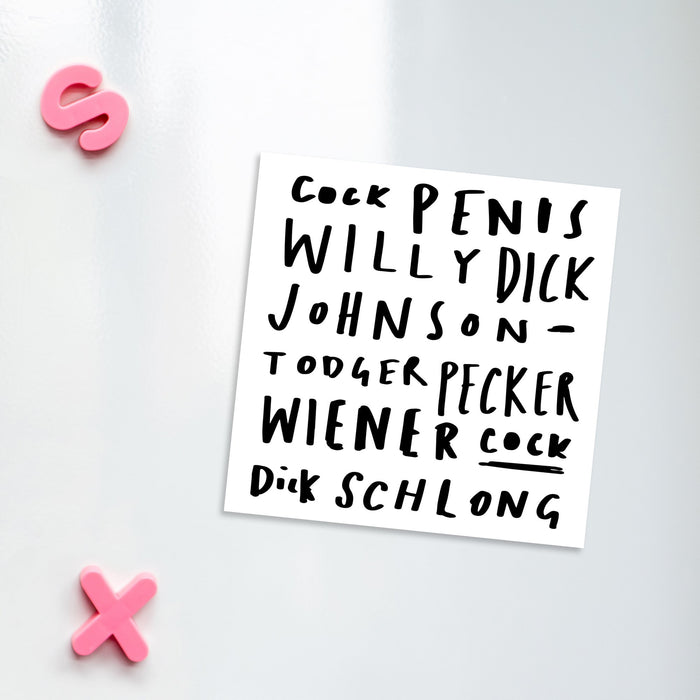 Willy Word Art Fridge Magnet | Dick, Penis, Todger, Cock, Schlong, Wiener, Johnson, Pecker