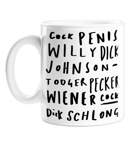 Willy Word Art Mug | Dick, Penis, Todger, Cock, Schlong, Synonyms
