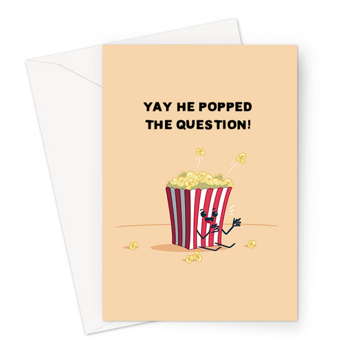 Yay He Popped The Question! Greeting Card | Funny Engagement Card, Happy Popcorn, Getting Married, Marriage, Popping Corn, You're Engaged