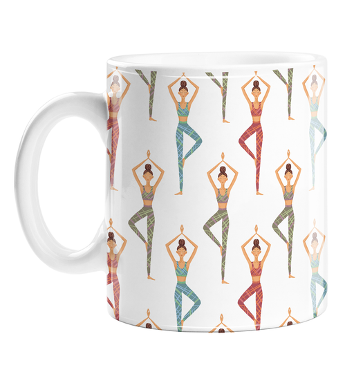 Yoga Illustration Mug | Yogis Posing In Tree Pose, Namaste, Gift For Yoga Lover, Yogi, Yoga Coffee Mug