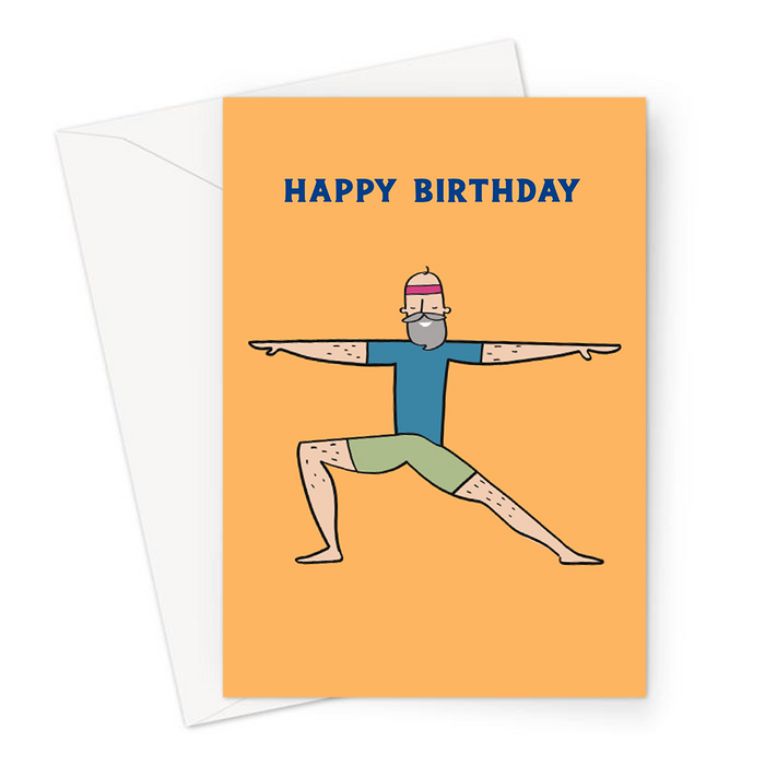 Yoga Man Happy Birthday Greeting Card | Yoga Man In Warrior One Birthday Card For Him, Yogi, Yoga Lover, Namaste, Meditation