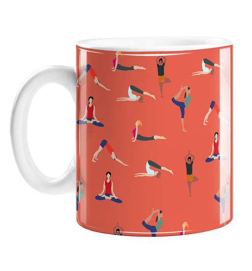 Yoga Poses Mug | Yogis Posing Ceramic Mug, Gift For Yoga Lover, Lotus Pose, Cobra Pose, Downward Facing Dog, Tree Pose, Namaste