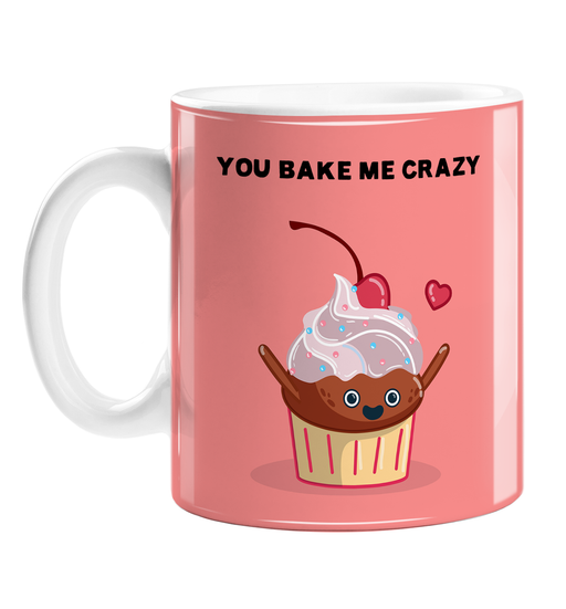 You Bake Me Crazy Mug | Funny, Baking Pun Love Mug, Smilling Happy Cupcake, Cute Valentine's Or Anniversary Gift, You Make Me Crazy, Muffin