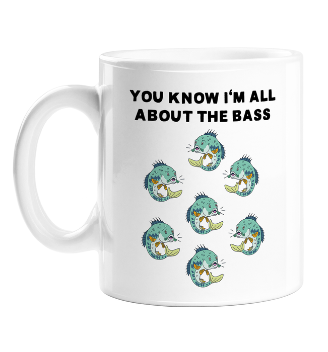 You Know I'm All About The Bass Mug | Funny Fish Pun Gift, Group Of Bass, All About That Bass, All About The Music, Music Fish Joke