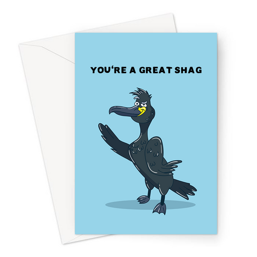 You're A Great Shag Greeting Card | Shag Bird Pun Anniversary Card For Him, Her, Inuendo, Smug Looking Shag Bird, Great Lay, Valentine's