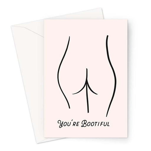 You're Bootiful Abstract Nude Pink Greeting Card | You're Beautiful Female Form Line Drawing Greeting Card, Bottom, Female Empowerment, Bum, Derrière