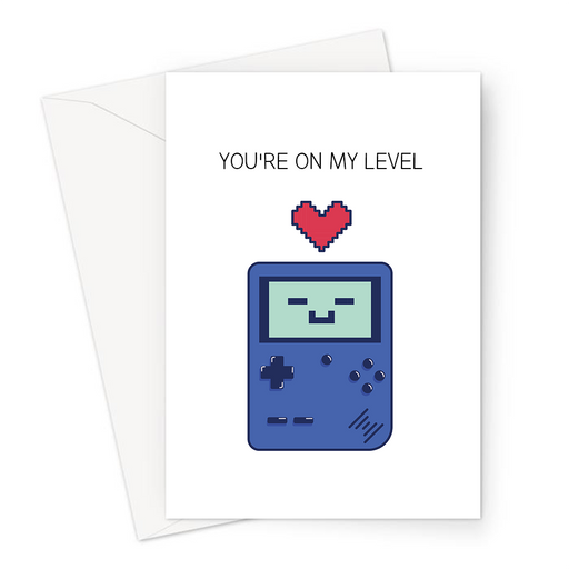 You're On My Level Greeting Card | Cute, Funny Gaming Pun Valentine's Card, Love, Games Console With A Love Heart, Anniversary