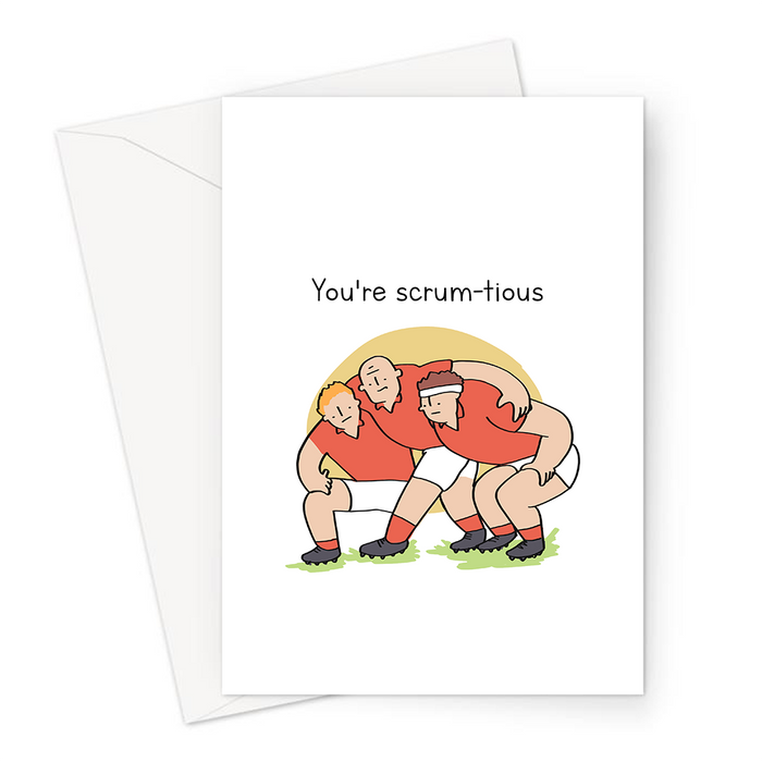 You're Scrum-tious Greeting Card | Funny Rugby Pun Valentines Card, Love, For Him, For Rugby Player, Fan, Hand Illustrated Rugby Scrum