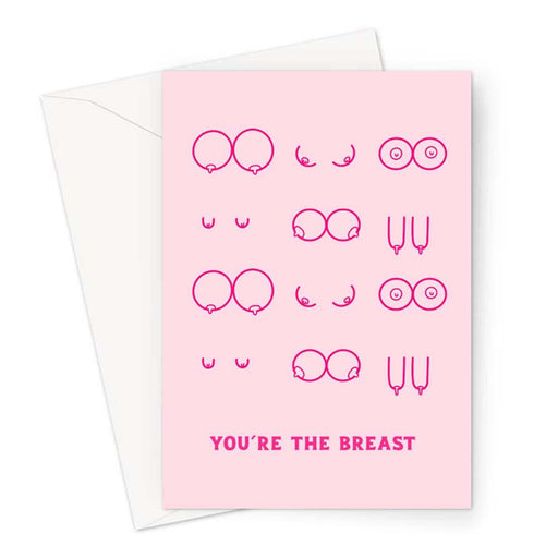 You're The Breast Illustrated Greeting Card | Boob Print Birthday Card, Different Shaped Breasts Illustration Card, Abstract Nude, The Best, BFF