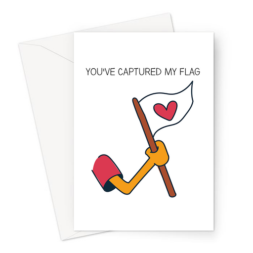 You've Captured My Flag Greeting Card | Valentines Card For Gamer, Boyfriend, Girlfriend, Husband, Wife, Flag With A Heart, Capture My Heart